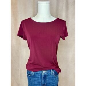 Express Burgundy Open Back Draped Top XS Stretch Minimalist Blouse